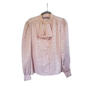 Vintage Castleberry Adrian-Avery Light Pink Accent Collar Satin Blouse, Size 8